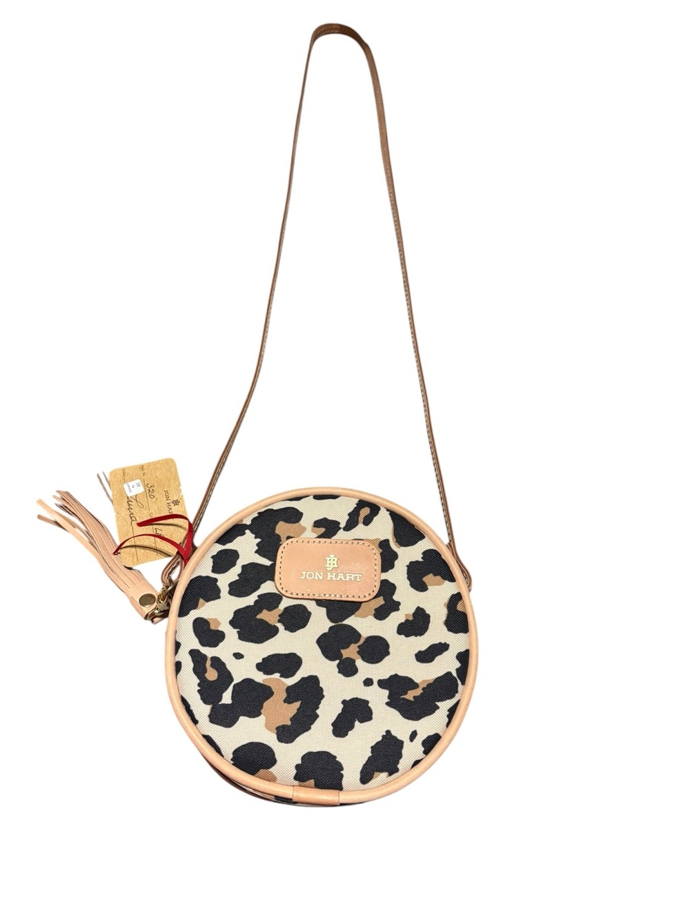 Jon Hart Design Leopard Round Crossbody in Beige, Black & Brown